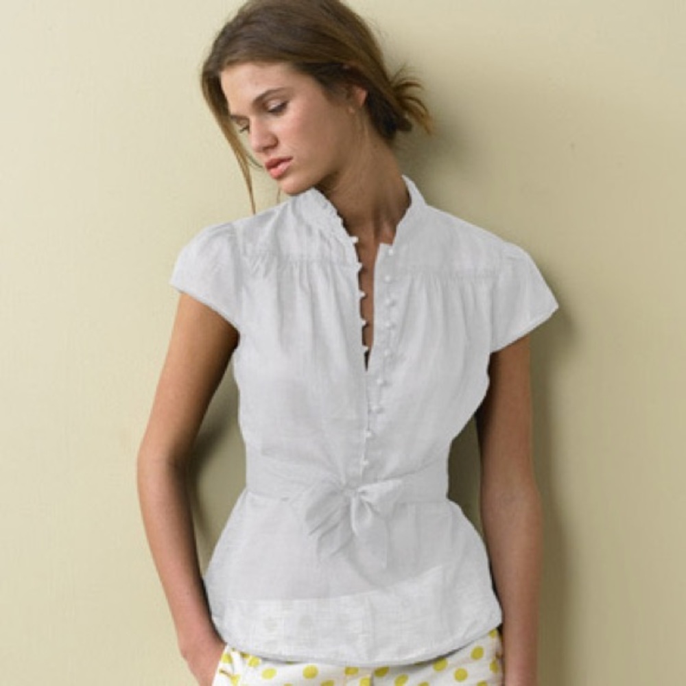 J. Crew vintage style Sheer ruffle Cap Sleeve Blouse in ivory, size 2